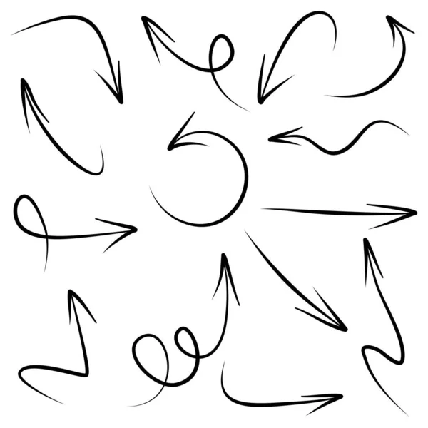 Set Von Handgezeichneten Pfeilen Vector Doodle Designelemente Illustration Auf Weißem — Stockvektor