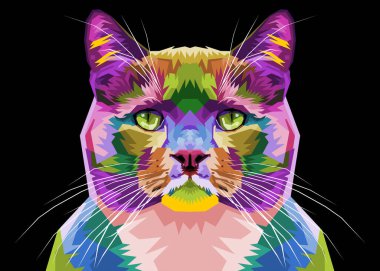 Pop sanat tarzında renkli bir kedi. Vektör illüstrasyonu.