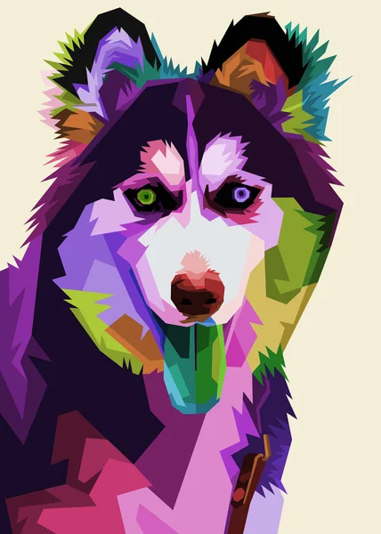 Siberische Husky Hond Pop Art Stijl Vector Illustratie — Stockvector
