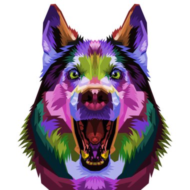 Pop sanat tarzında sevimli, iri kıyım bir köpek..