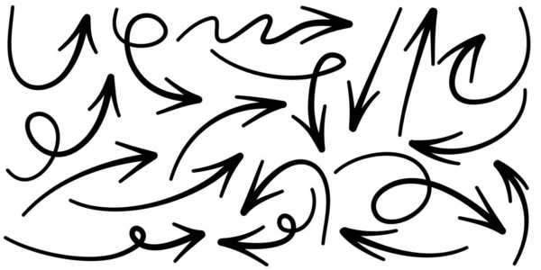 Set Von Handgezeichneten Pfeilen Vector Doodle Designelemente Illustration Auf Weißem — Stockvektor