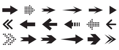 Siyah vektör okları seti. Ok vektör simgesi. Ok vektör koleksiyonu. Vektör tasarım elemanları. Beyaz arka planda resim. iş bilgileri, afiş, web ve konsept tasarımı için.