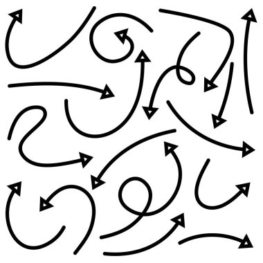 Elle çizilmiş oklar. Vektör karalama tasarım elementleri. İş bilgileri, afişler, web ve konsept tasarımı için beyaz arkaplan üzerine resim..