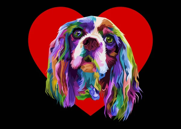 Colorido Cocker Spaniel Cão Coração Amor Logo Elemento Ilustração Ícone — Vetor de Stock