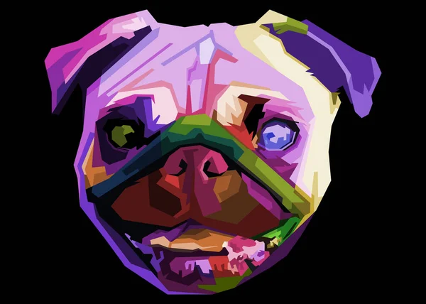 Cute Pug Geometric Pop Art Style Abstract Rainbow Vector Illustration — Stock Vector