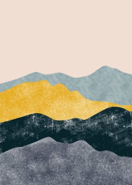 Soyut dağ manzarası, Japon tarzı. Minimalist tasarım. Duvar dekorasyonu, kartpostal veya broşür tasarımı için soyut su rengi..