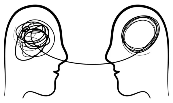 Dibujado Mano Dos Humanos Cabeza Silueta Psicoterapia Concept Vector Ilustración — Archivo Imágenes Vectoriales