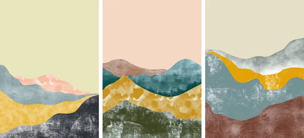 Abstrakt Bergslandskap Naturlandskap Bakgrund Minimalistisk Design Abstrakt Akvarell För Väggdekoration — Stock vektor