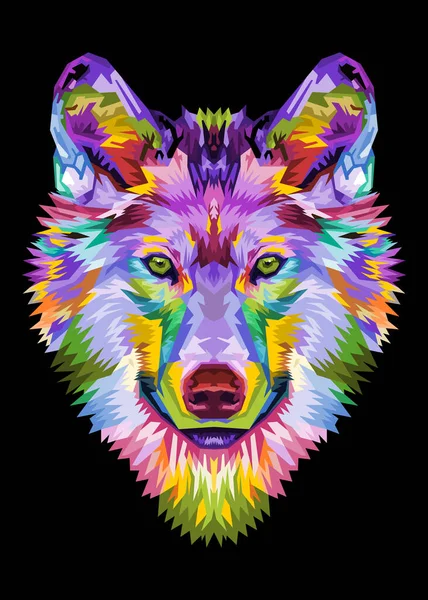 カラフルなオオカミの頭のポップアートスタイル ベクトルイラスト — ストックベクタ
