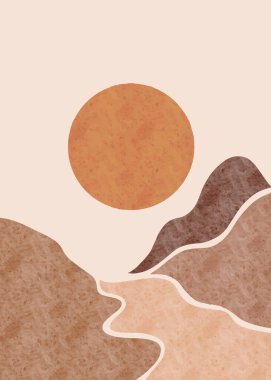 Geceyle birlikte soyut arkaplan manzaraları. Boho duvar dekoru. Duvar dekorasyonu, kartpostal veya broşür tasarımı için çağdaş minimalist sanat..