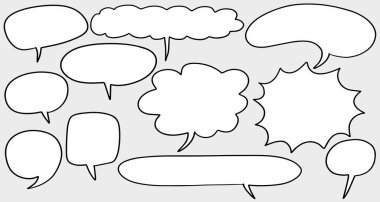 El çizimi konuşma baloncukları. Doodle kümesi elemanı. Vektör illüstrasyonu.