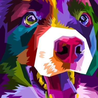 Renkli sınır köpeği Collie pop sanat tarzında izole edilmiş. vektör illüstrasyonu.