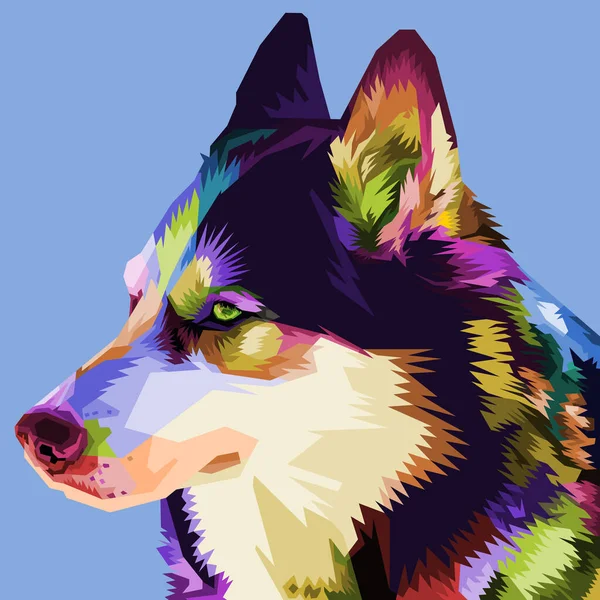 Kleurrijke Husky Hond Pop Art Stijl Vector Illustratie — Stockvector