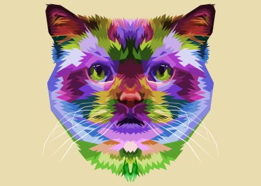 Pop sanat tarzında renkli kedi kafası