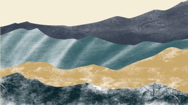 Soyut dağ manzarası, doğal manzara. Duvar dekorasyonu, kartpostal veya broşür tasarımı için yaratıcı minimalist el yapımı tasarımı..