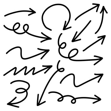 El çizilmiş oklar. Vektör karalama tasarım elemanları. Beyaz arka planda resim. iş bilgileri, afiş, web ve konsept tasarımı için.