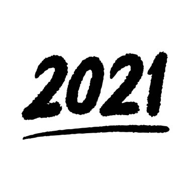 Elle çizilmiş yeni yıl numaraları. Karalama Yeni Yıl 2021 harfleri. Kartlar, baskılar, etiketler, tişörtler, davetiyeler için vektör şablonu. vektör illüstrasyonu.