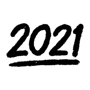 Elle çizilmiş yeni yıl numaraları. Karalama Yeni Yıl 2021 harfleri. Kartlar, baskılar, etiketler, tişörtler, davetiyeler için vektör şablonu. vektör illüstrasyonu.