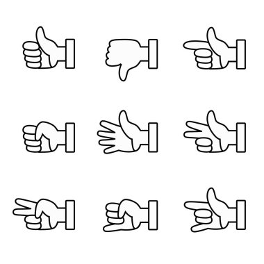 El simgesi toplama kümesi. Farklı el jestleri sinyalleri ve işaretleri.