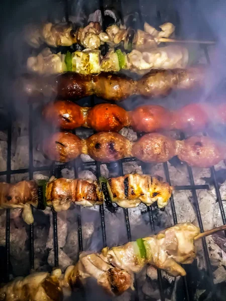 Barbecue Sausage Smoked Skewers — Stock Photo, Image