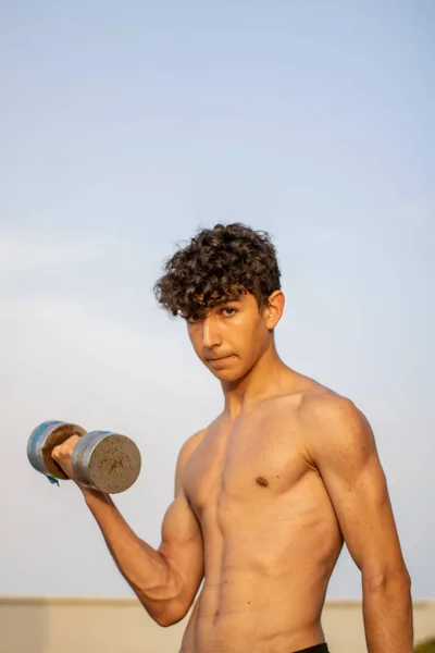 Young boy doing fitness — Stock Photo, Image