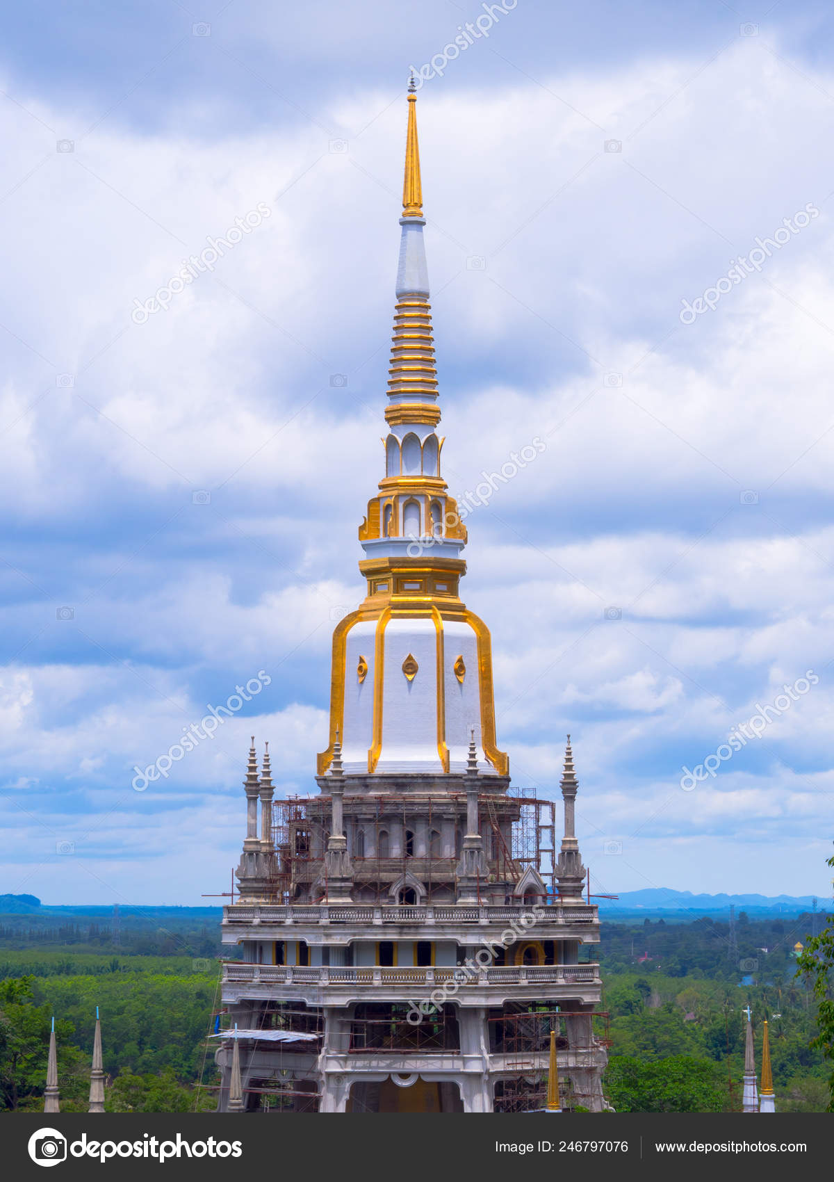 Old Pagoda Sculpture Tiger Cave Temple Construction Blue Sky Clouds Stock Photo C Supawitsre 246797076