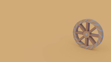 3D simgesi üzerinde açık kahverengi renkli izole sekiz tekerlek teli ile eski ahşap fırıldak