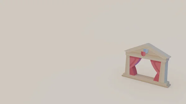 Ікона Стародавнього Театру Червоними Шторами Трикутним Тимпаном Ізольовані Сірому Фоні — стокове фото