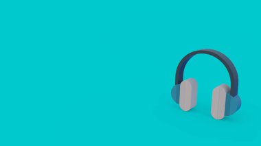 Turkuaz arka plan üzerinde izole kulaklık 3D simgesi