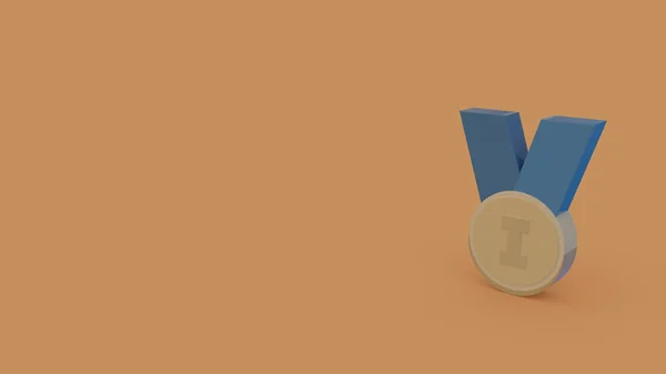 Icon Gold Medal Blue Ribbon Isolated Background — Stock Photo, Image