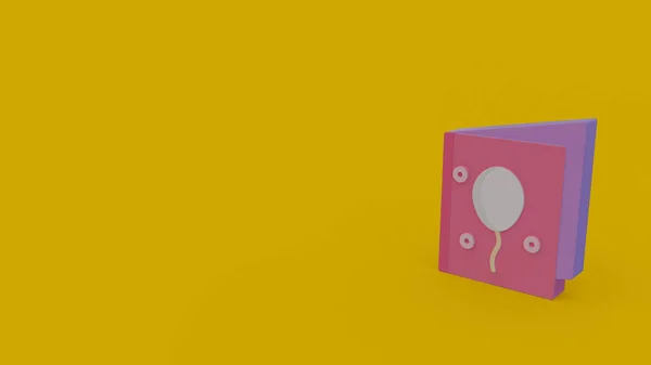 粉红色生日卡片的图标与气球查出在黄色背景 — 图库照片