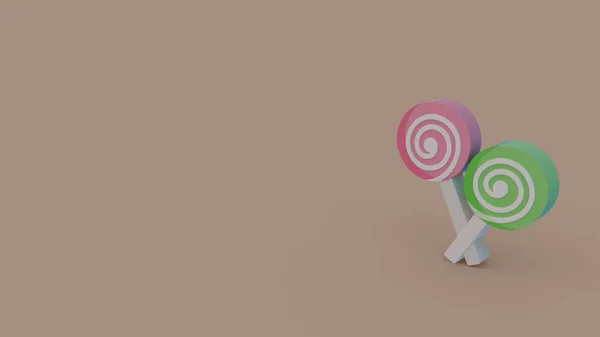 Icon Pink Green Lollipops Isolated Beige Background — Stock Photo, Image