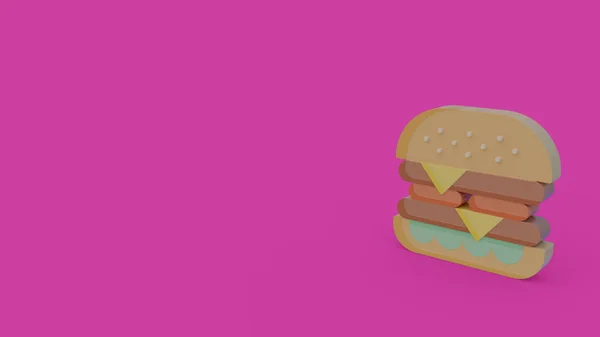 3d icon of hamburger isolated on violet background