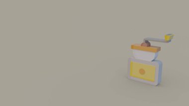 3D ikon gri arka plan üzerinde izole el ile kahve değirmeni