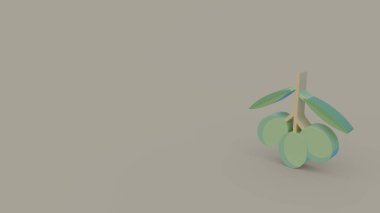 Üç yeşil zeytin 3D simge demet izole üzerinde gri arka plan