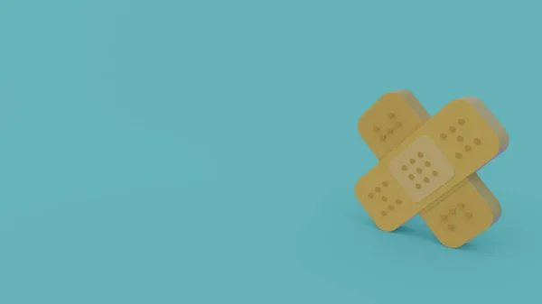 3d icon of beige crossed band aid isolated on blue background