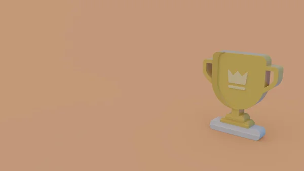Значок Золотих Переможців Чашка Короною Ізольовані Світло Оранжевому Фоні — стокове фото