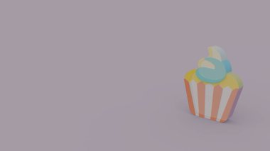 cupcake beyaz kırmızı sepet ve üzerinde açık mor renkli izole krem şanti 3D simgesi