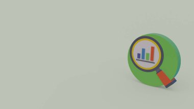 Büyüteç ile çubuk grafik üzerinde açık yeşil renkli izole 3D simgesi