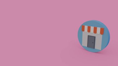 izole mor arka plan üzerinde beyaz kırmızı çatılı deposunun 3D simgesi