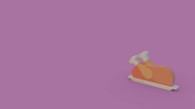 menekşe arka plan üzerinde izole plaka üzerinde pişmiş tavuk 3D simgesi