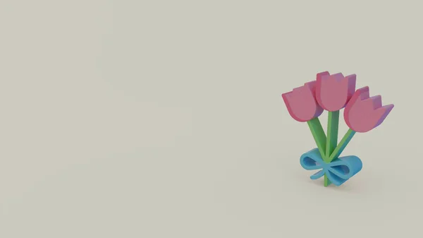 Icône Trois Tulipes Roses Avec Arc Bleu Isolé Sur Fond — Photo