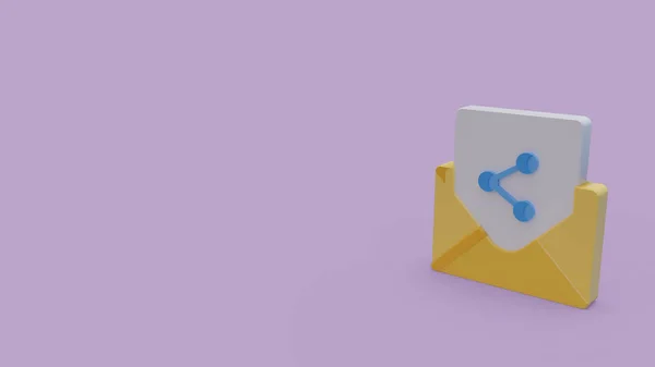 Icon Yellow Envelope Letter Isolated Light Violet Background — Stock Photo, Image