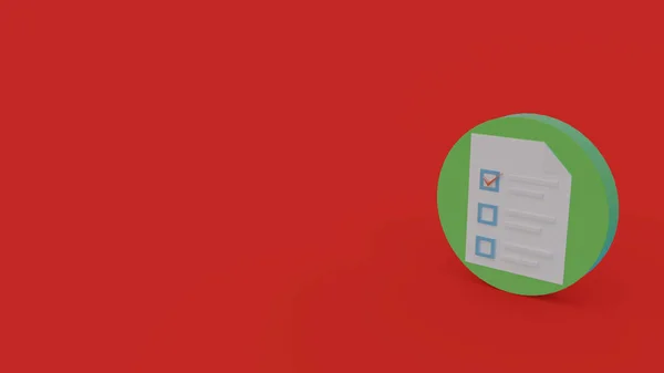 3d icon of paper test in green circular field isolated on red background