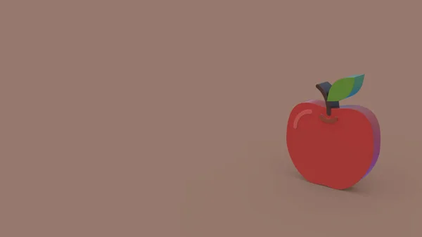 Kırmızı Elma Izole Kahverengi Zemin Üzerinde Simgesi — Stok fotoğraf