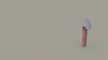 3D simge kürek gri arka plan üzerinde izole ahşap saplı