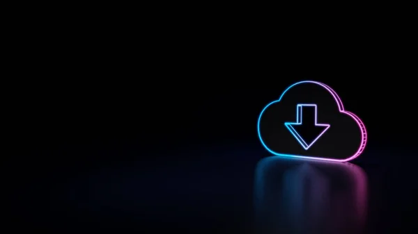 3d icon of blue violet neon cloud with down arrow isolated on black background