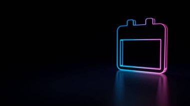 siyah arka plan üzerine izole mavi menekşe neon takvim 3B simgesi