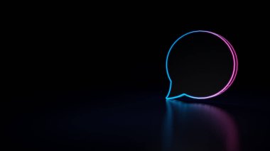 siyah arka plan üzerine izole mavi menekşe neon yorum balonunu 3D simgesi