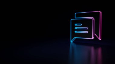 siyah arka plan üzerine izole mavi menekşe neon yorum baloncuklar 3d simgesi